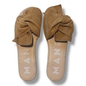 Manebí Hamptons Suede Knot Slide Sandals Camel Jute Size 40
